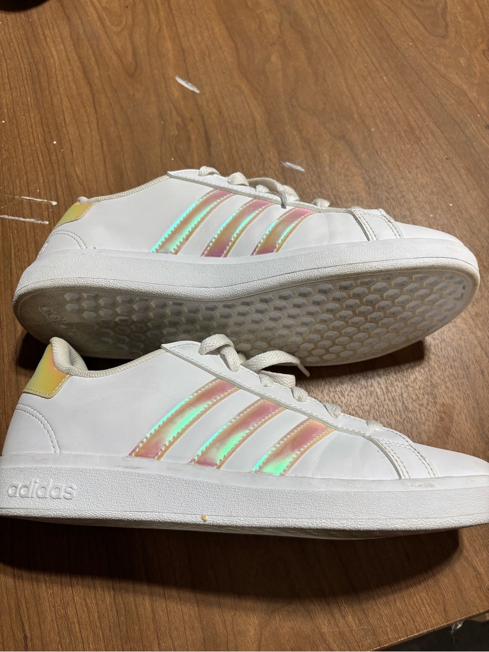 adidas White Sneakers with Iridescent Stripes